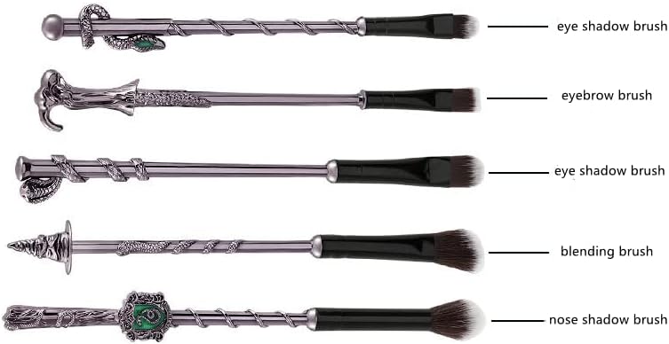 YOVEKAT Harry Potter Wizard Wand Makeup Brush Metal Handle Gift Set Collection 5 Pcs for Halloween Cosplay
