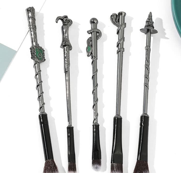 YOVEKAT Harry Potter Wizard Wand Makeup Brush Metal Handle Gift Set Collection 5 Pcs for Halloween Cosplay