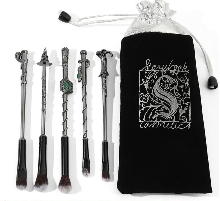 YOVEKAT Harry Potter Wizard Wand Makeup Brush Metal Handle Gift Set Collection 5 Pcs for Halloween Cosplay