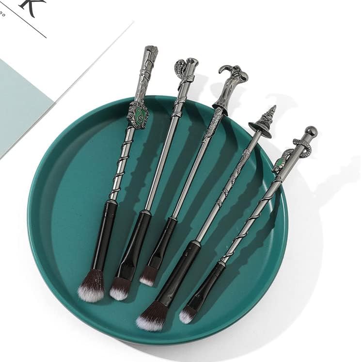 YOVEKAT Harry Potter Wizard Wand Makeup Brush Metal Handle Gift Set Collection 5 Pcs for Halloween Cosplay