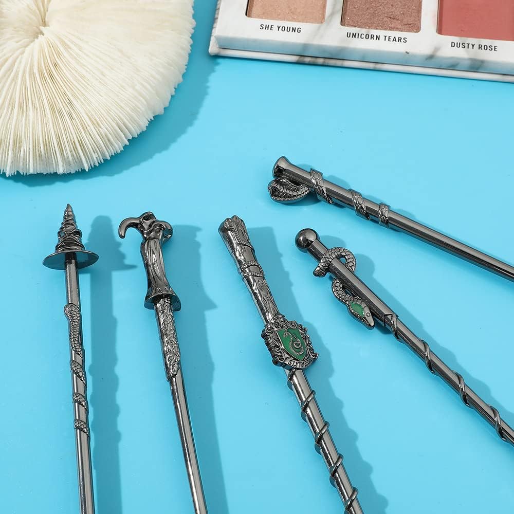 YOVEKAT Harry Potter Wizard Wand Makeup Brush Metal Handle Gift Set Collection 5 Pcs for Halloween Cosplay