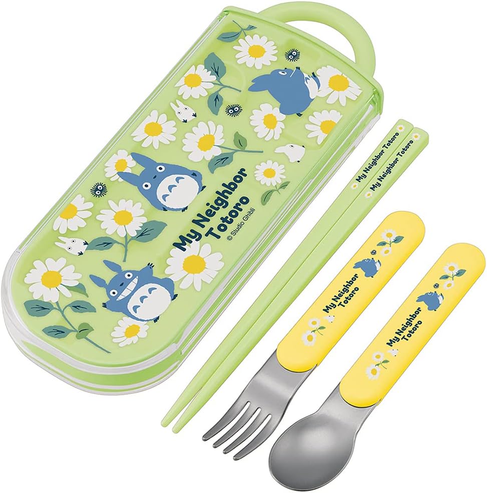 Juego de utensilios de cocina My Neighbor Totoro - Incluye tenedor, cuchara, palillos y estuche reutilizables - Auténtico diseño japonés - Duradero y apto para lavavajillas