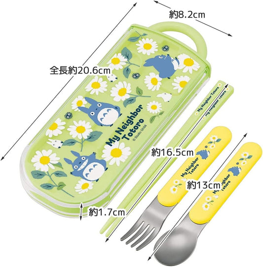 Juego de utensilios de cocina My Neighbor Totoro - Incluye tenedor, cuchara, palillos y estuche reutilizables - Auténtico diseño japonés - Duradero y apto para lavavajillas