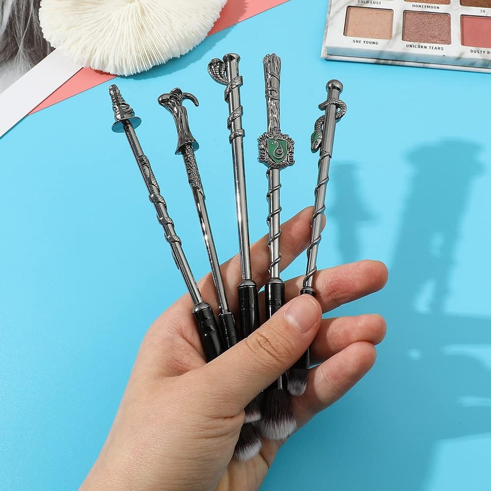 YOVEKAT Harry Potter Wizard Wand Makeup Brush Metal Handle Gift Set Collection 5 Pcs for Halloween Cosplay