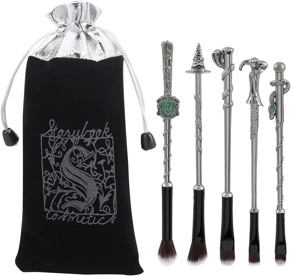 YOVEKAT Harry Potter Wizard Wand Makeup Brush Metal Handle Gift Set Collection 5 Pcs for Halloween Cosplay